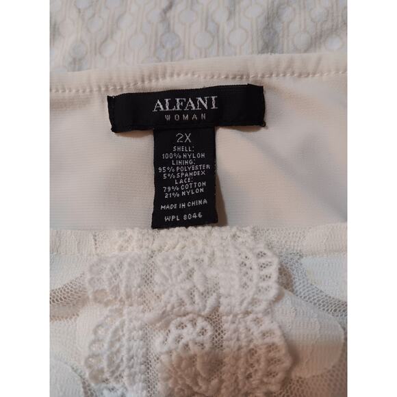 Alfani Top Blouse Stretchy Plus 2X Cream Lacey Blousy Cottage Boho Career Travel - Picture 8 of 11